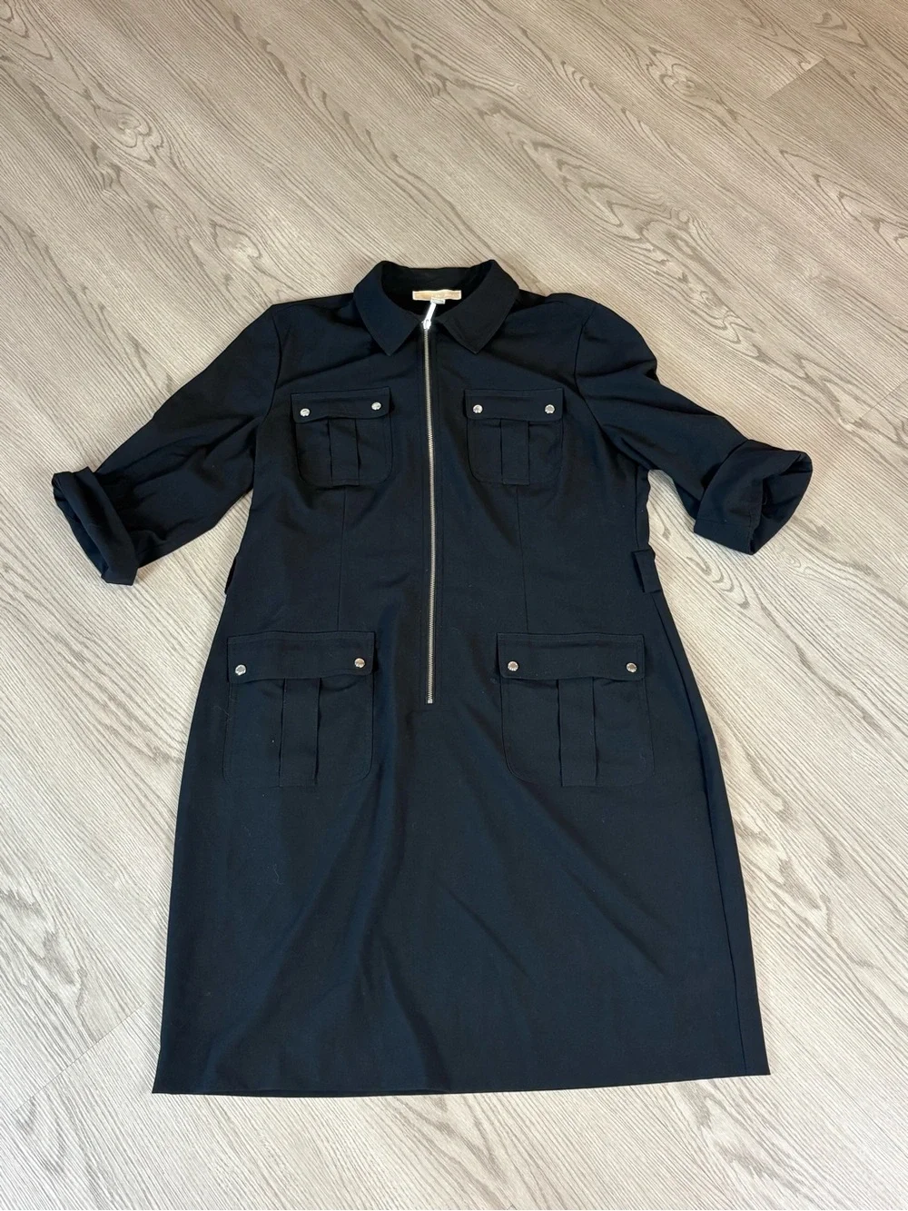 Michael Kors Black Zip-Front Utility Midi Dress